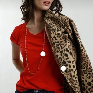 Gibson Basic Red V-Neck Cotton T-Shirt Shoulder Pocket